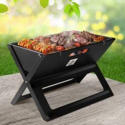 Grillz Portable BBQ Charcoal Grill Smoker Outdoor Folding Steel Camping Barbecue