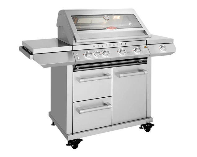BeefEater 7000 Premium 4 Burner Flame Failure BBQ On Side Burner Cart