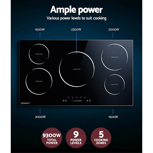 Devanti Induction Cooktop 90cm Ceramic Glass 5 Stove Top - Image 4