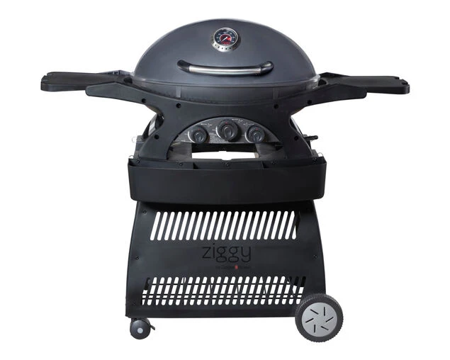 Ziggy Classic Triple Grill LPG BBQ On Cart (Gunmetal Grey)