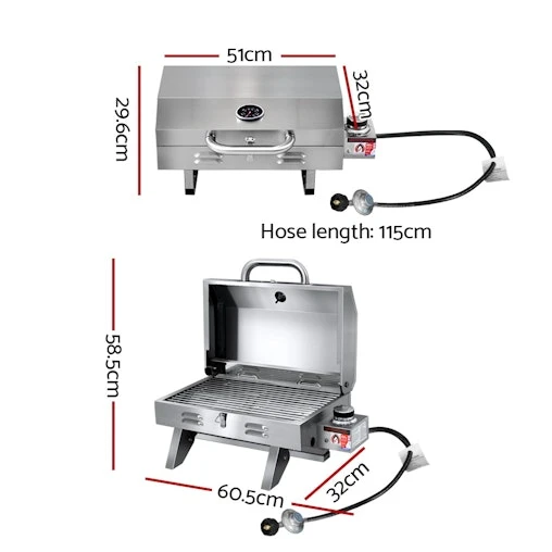 Grillz Portable Gas BBQ Grill Stove Oven Stainless Steel Outdoor Camping Cooker - Image 2